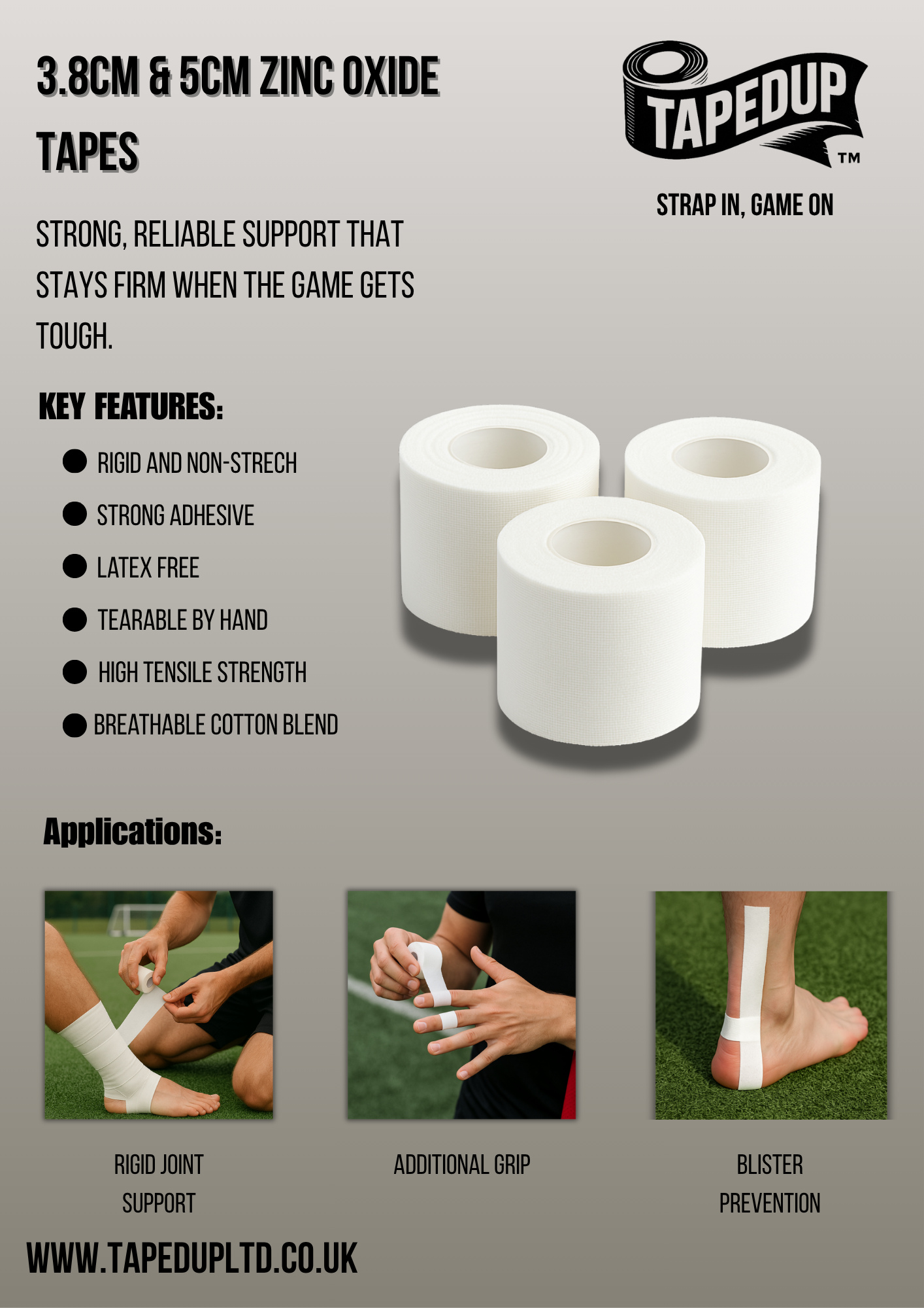 3.8cm Zinc Oxide Tape (10 Pack)