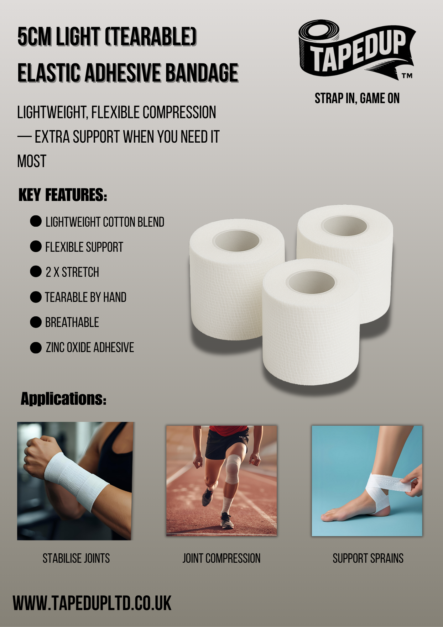 5cm - Tearable Elastic Adhesive Bandage (EAB) (10 Pack)